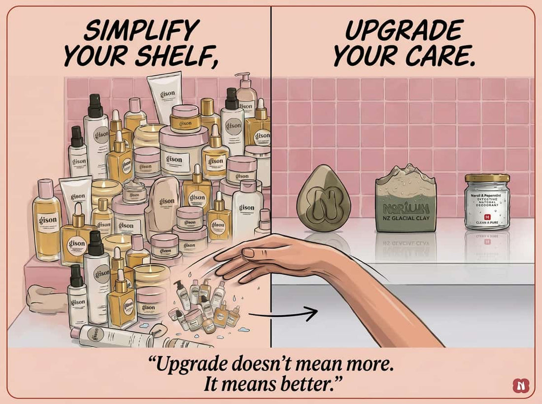 A natural soap bar, a natural solid shampoo bar, and a natural deodorant