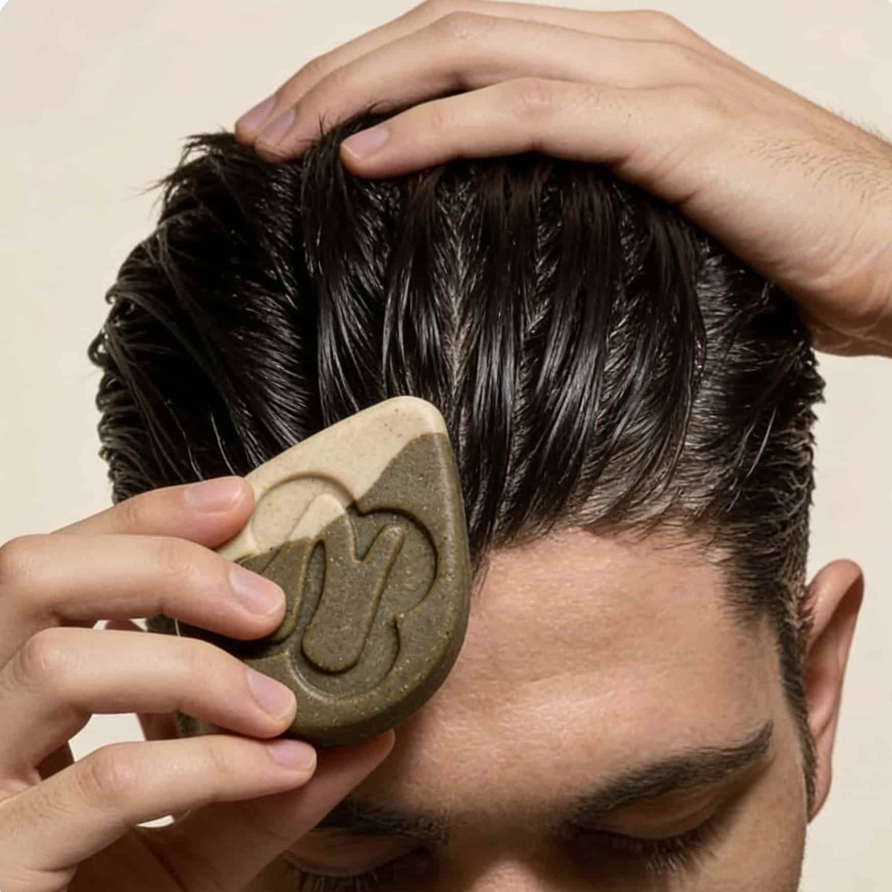 Alpine Reset clarifying shampoo bar results – man showcasing clean scalp and volumized hair from NZ glacial clay