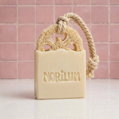 Handmade unscented colloidal oat loofah exfoliating soap bar for sensitive 
skin by Norilum New Zealand