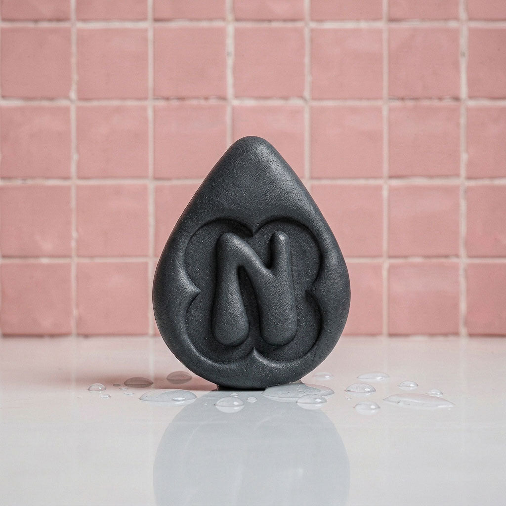 Activated charcoal solid shampoo bar for oily hair and 
volume handmade in New Zealand by Norilum