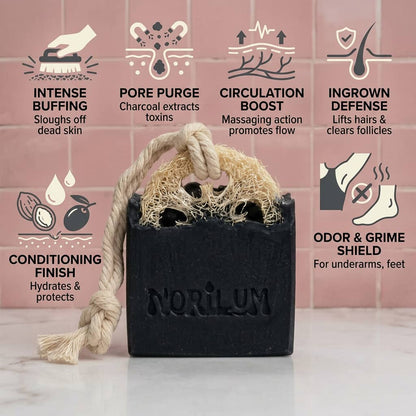 Deep Detox Exfoliating Loofah Bar with activated charcoal and natural loofah sponge