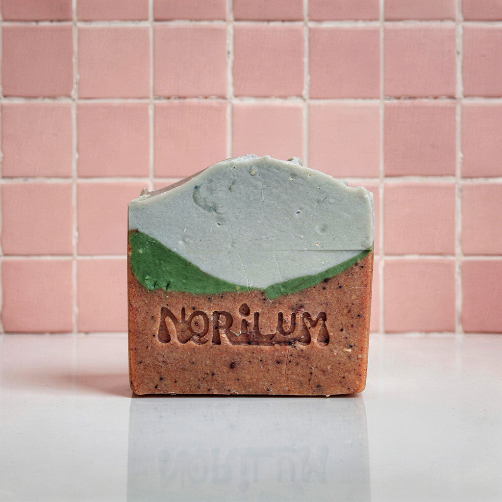 Handmade forest soap bar with French green clay and coffee scrub 
by Norilum New Zealand