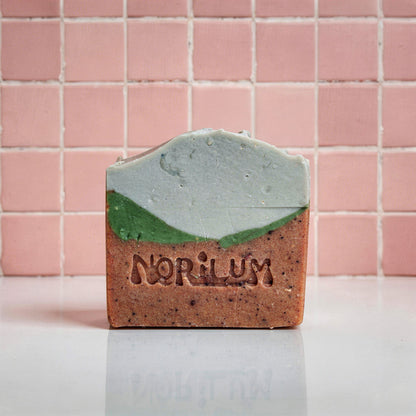 Handmade forest soap bar with French green clay and coffee scrub 
by Norilum New Zealand