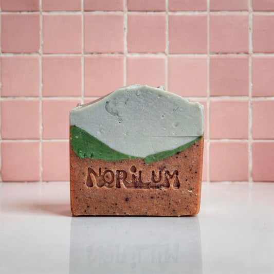 Handmade forest soap bar with French green clay and coffee scrub 
by Norilum New Zealand