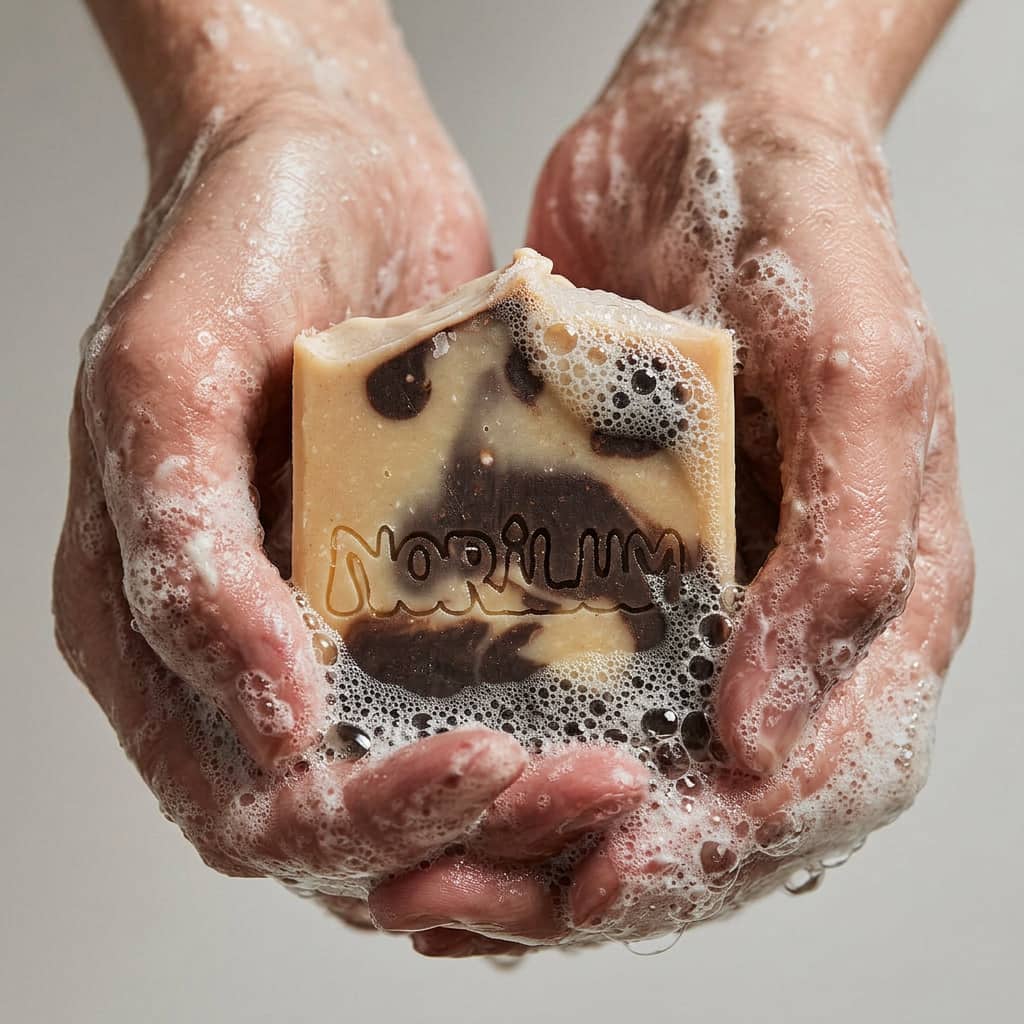 wash with exfoliating turmeric and sandalwood natural cold process soap NZ made